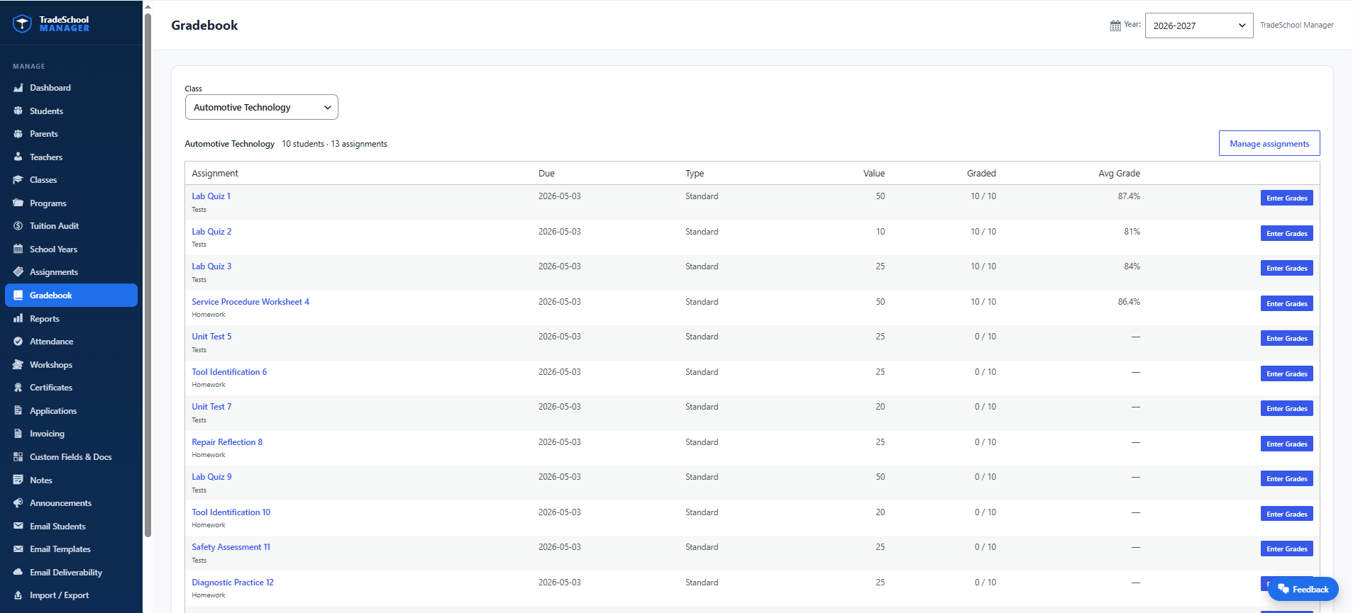 Attendance and gradebook